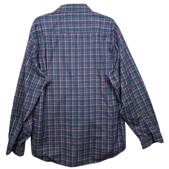 Bugatchi Uomo Mens Classic Fit Purple Plaid Long Sleeve Button-Up Shirt XL - Picture 3 of 8